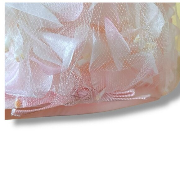 Vintage 1960s Womens Pink Floral Millinery Dress Hat Easter Bonnet Derby Party - Picture 5 of 10